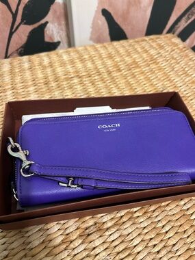 Coach Purple Leather Wristlet with Silver Hardware